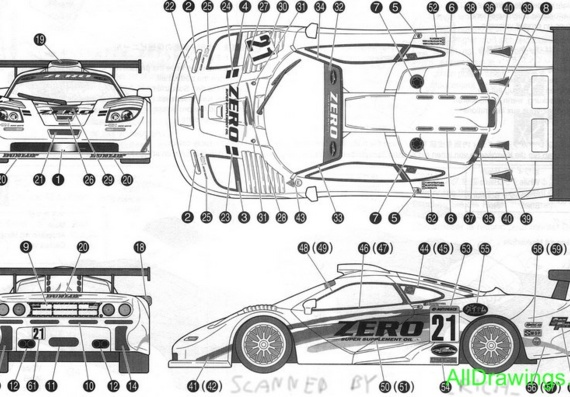McLaren F1 GTR Hitotsuyama Racing - drawings (drawings) of the car